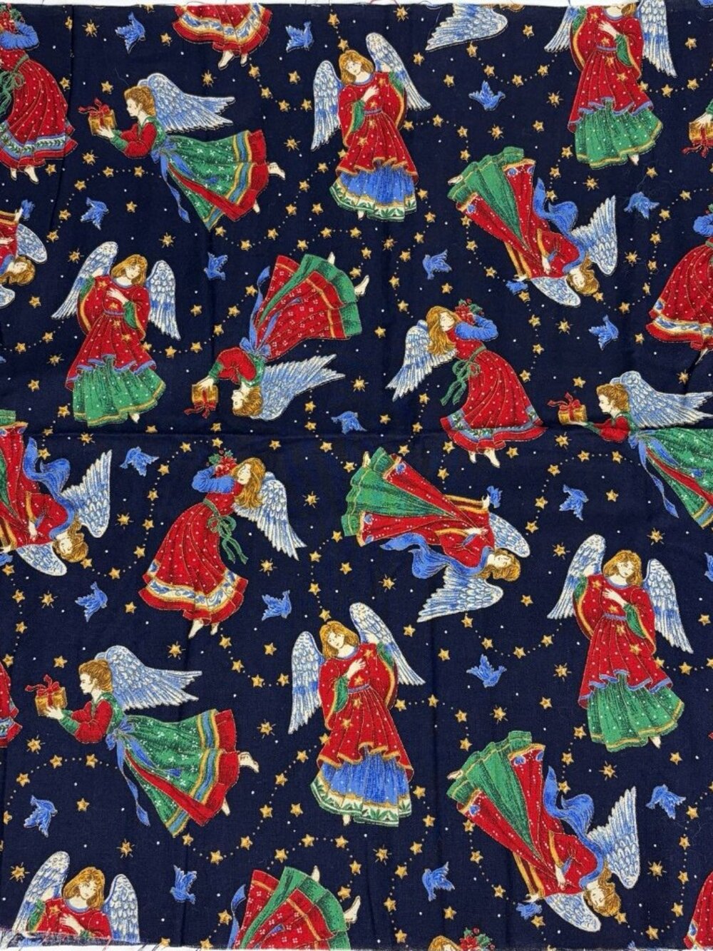 Cranston Print Works ANGELS Cotton Fabric Remnant Christmas Holiday 34x19” Navy